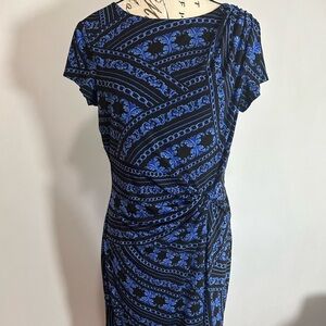 Ellen Tracy Black and Blue Midi Dress Size 8